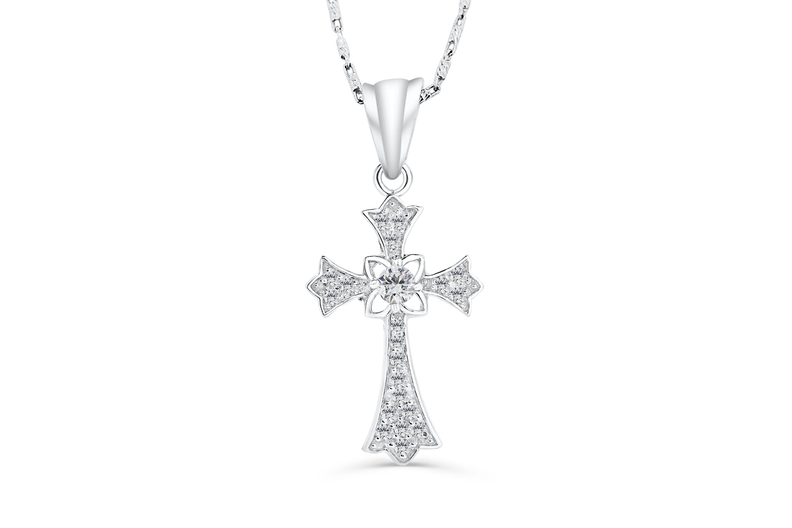 Diamond Cross Pendant 0.45 CT TW 14K White Gold DPEN012 - NorthandSouthJewelry