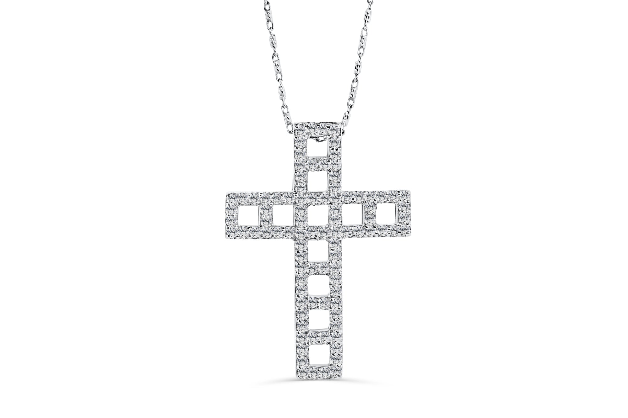 Diamond Cross Pendant 0.97 CT TW 14K White Gold DPEN015 - NorthandSouthJewelry