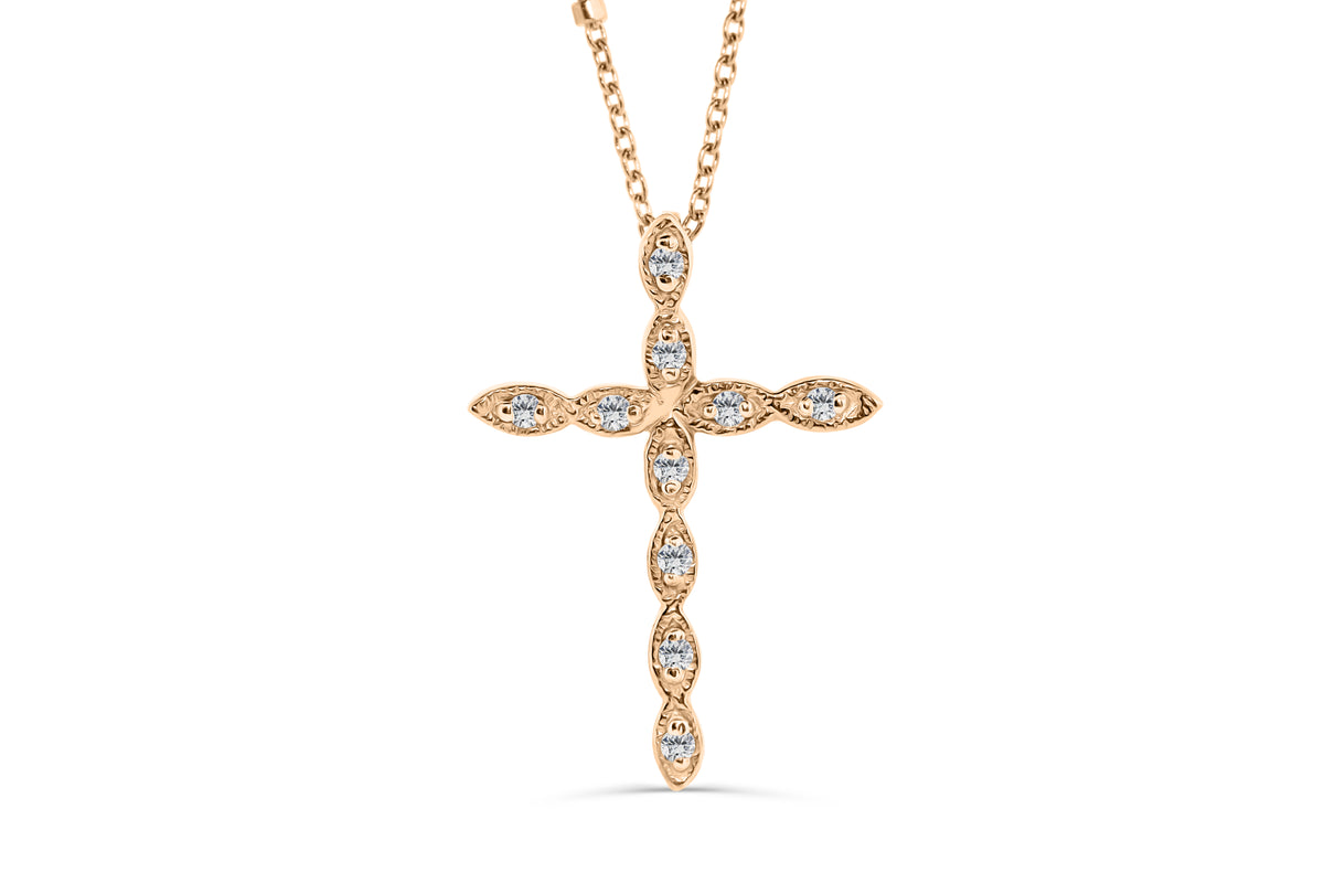 Diamond Cross Pendant 0.12 CT TW 14K Rose Gold DPEN019 - NorthandSouthJewelry