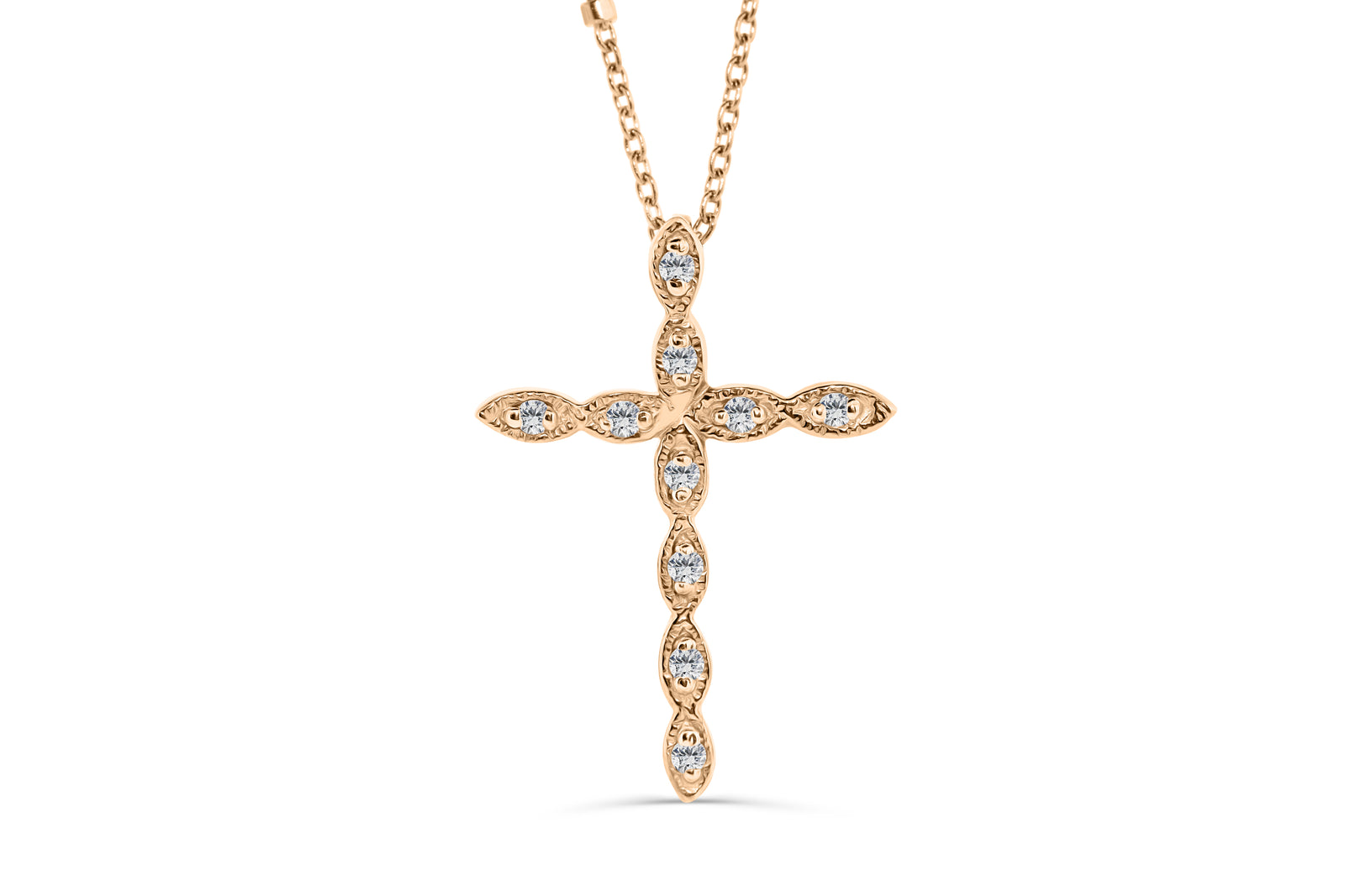 Diamond Cross Pendant 0.12 CT TW 14K Rose Gold DPEN019 - NorthandSouthJewelry