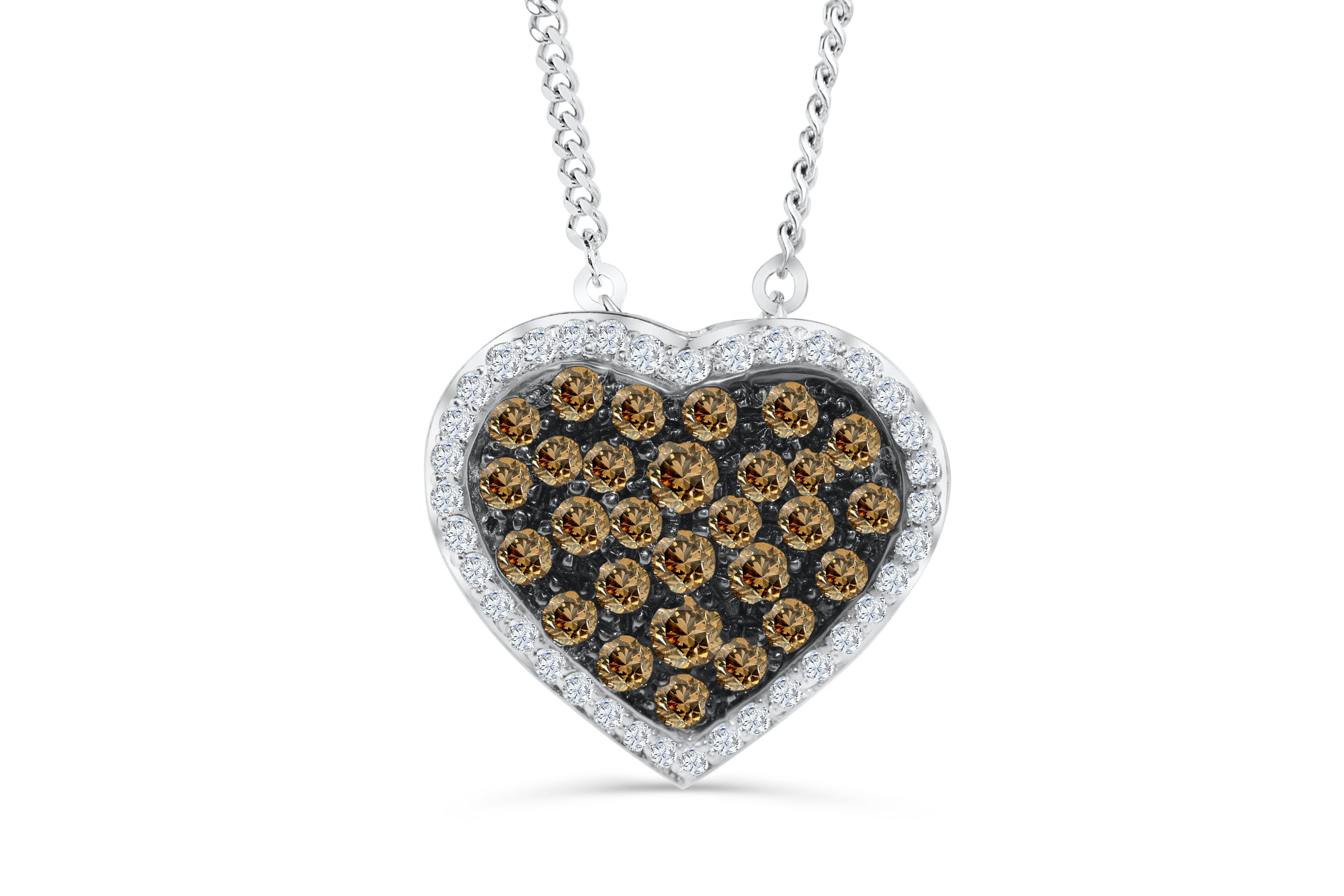 Pave Chocolate Diamond Heart Pendant 2.11 CT TW 14K White Gold DPEN045 - NorthandSouthJewelry