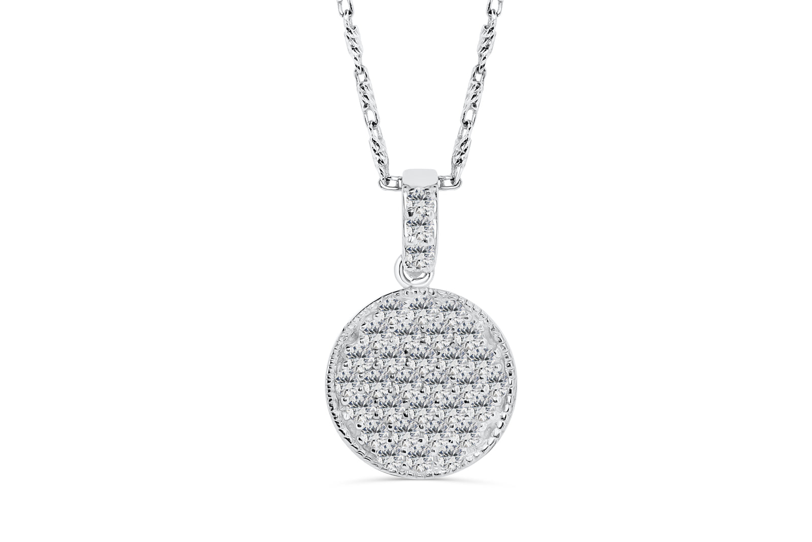 Round Pave Set Diamond Pendant 0.49 CT TW 14K White Gold DPEN023 - NorthandSouthJewelry