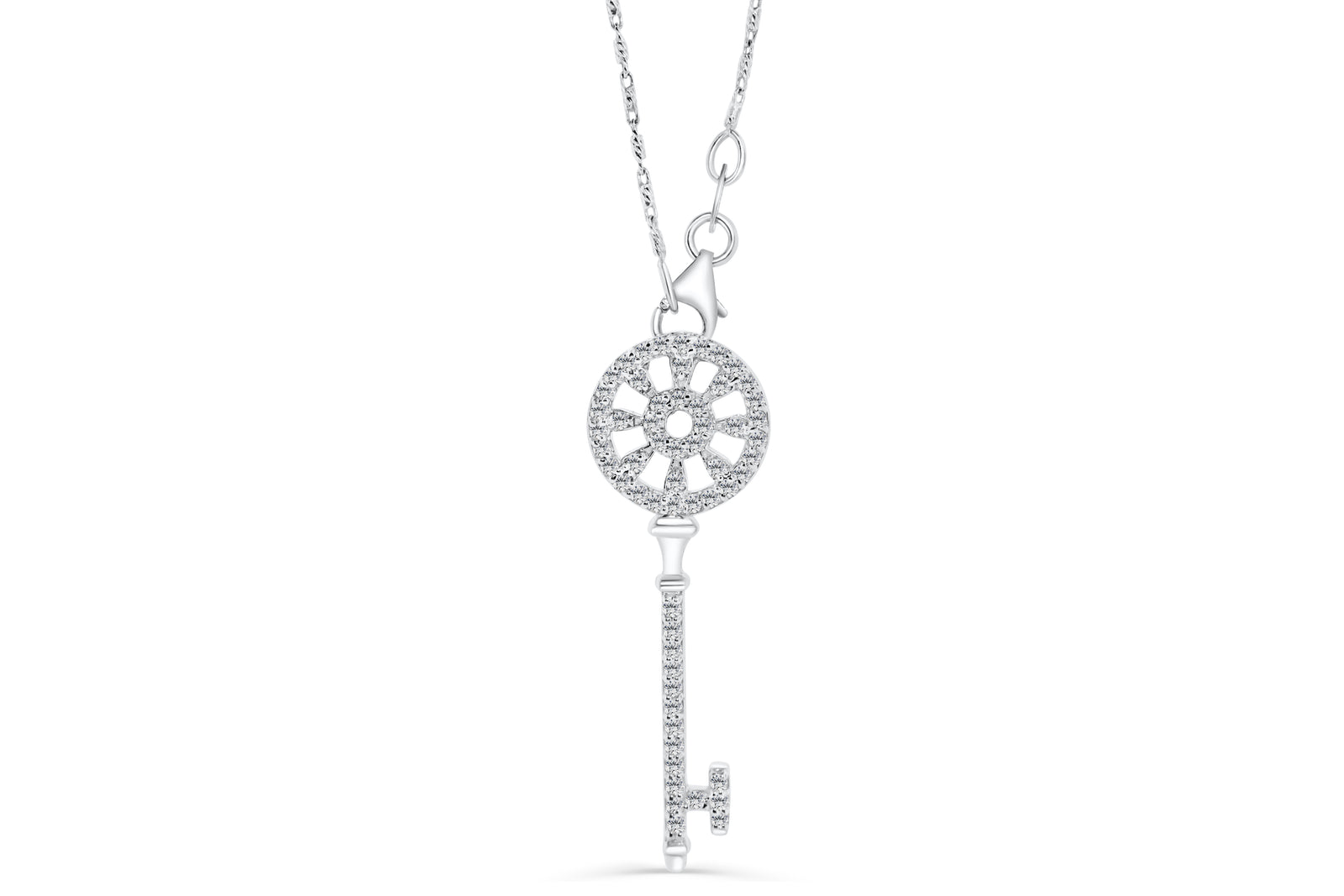 Diamond Key Pendant 0.38 CT TW 14K White Gold DPEN027 - NorthandSouthJewelry