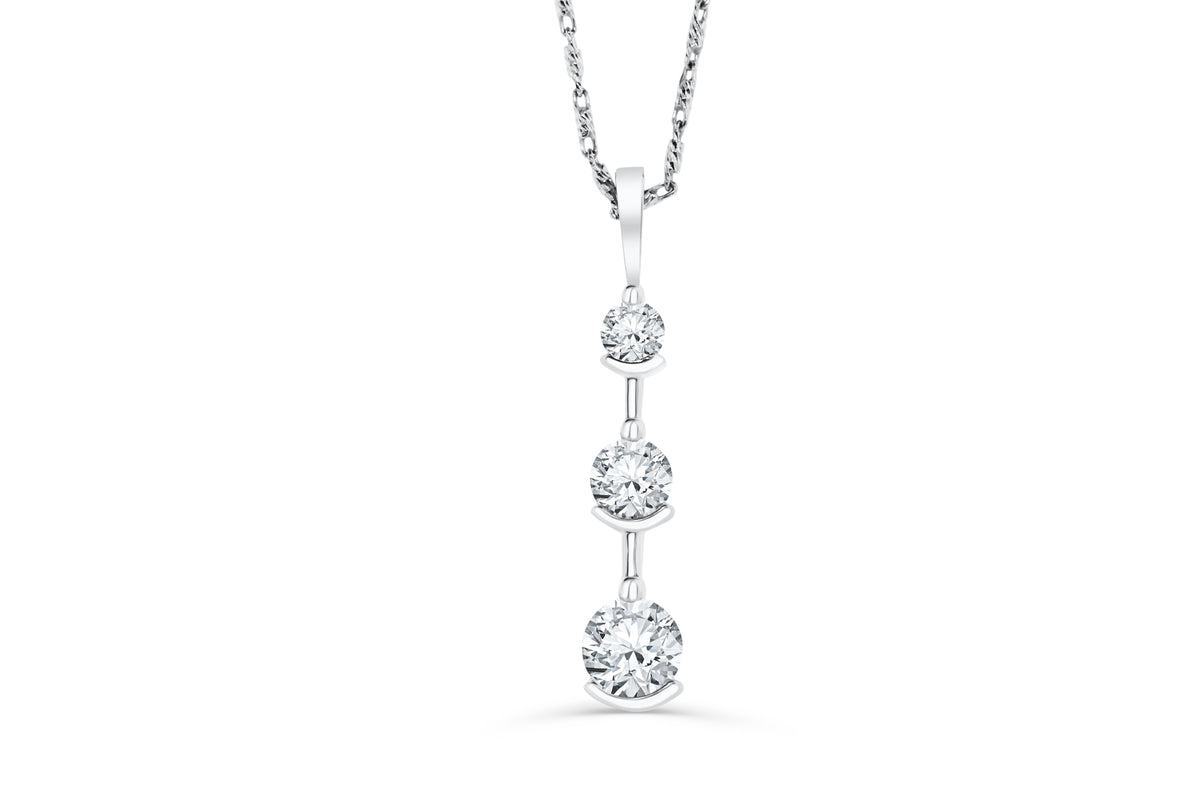 Three-Stone Diamond Drop Pendant 0.72 CT TW 14K White Gold DPEN033 - NorthandSouthJewelry