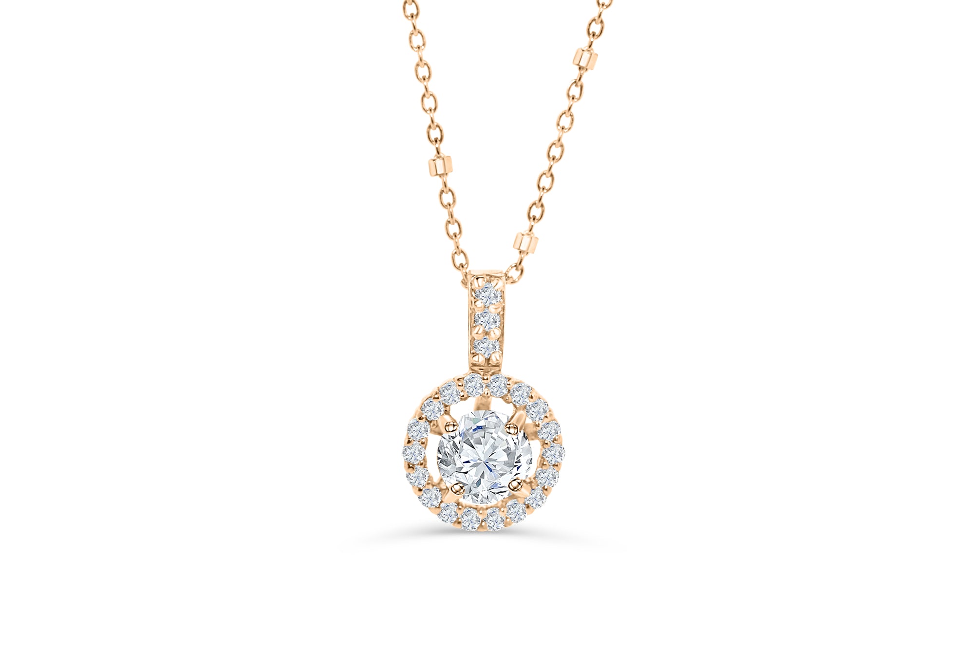 Halo Solitaire Diamond Pendant 0.64 CT TW 14K Rose Gold DPEN035 - NorthandSouthJewelry