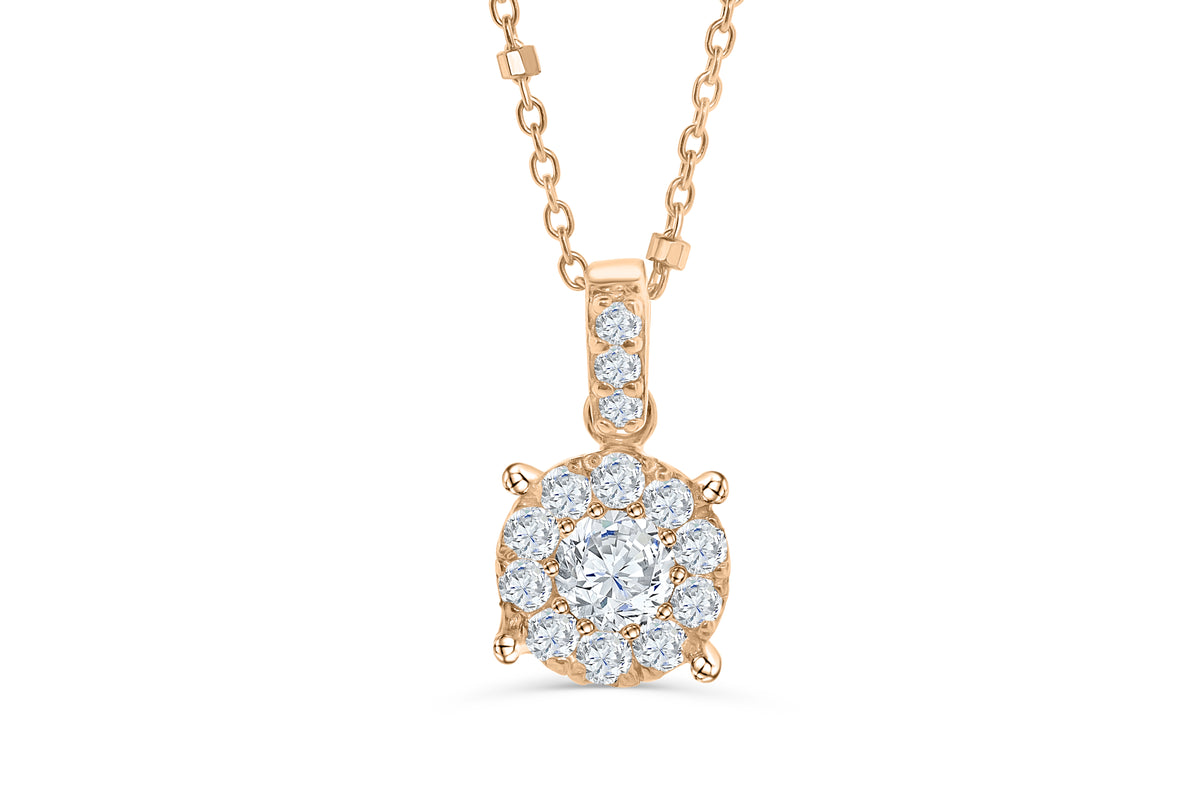 Halo Solitaire Diamond Pendant 0.50 CT TW 14K Rose Gold DPEN042 - NorthandSouthJewelry