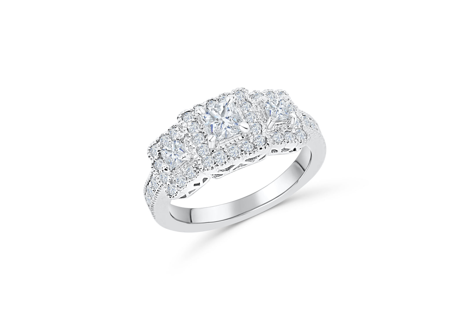Three Stone Diamond Engagement Ring 1.07 ct tw 14K White Gold DENG041 - NorthandSouthJewelry