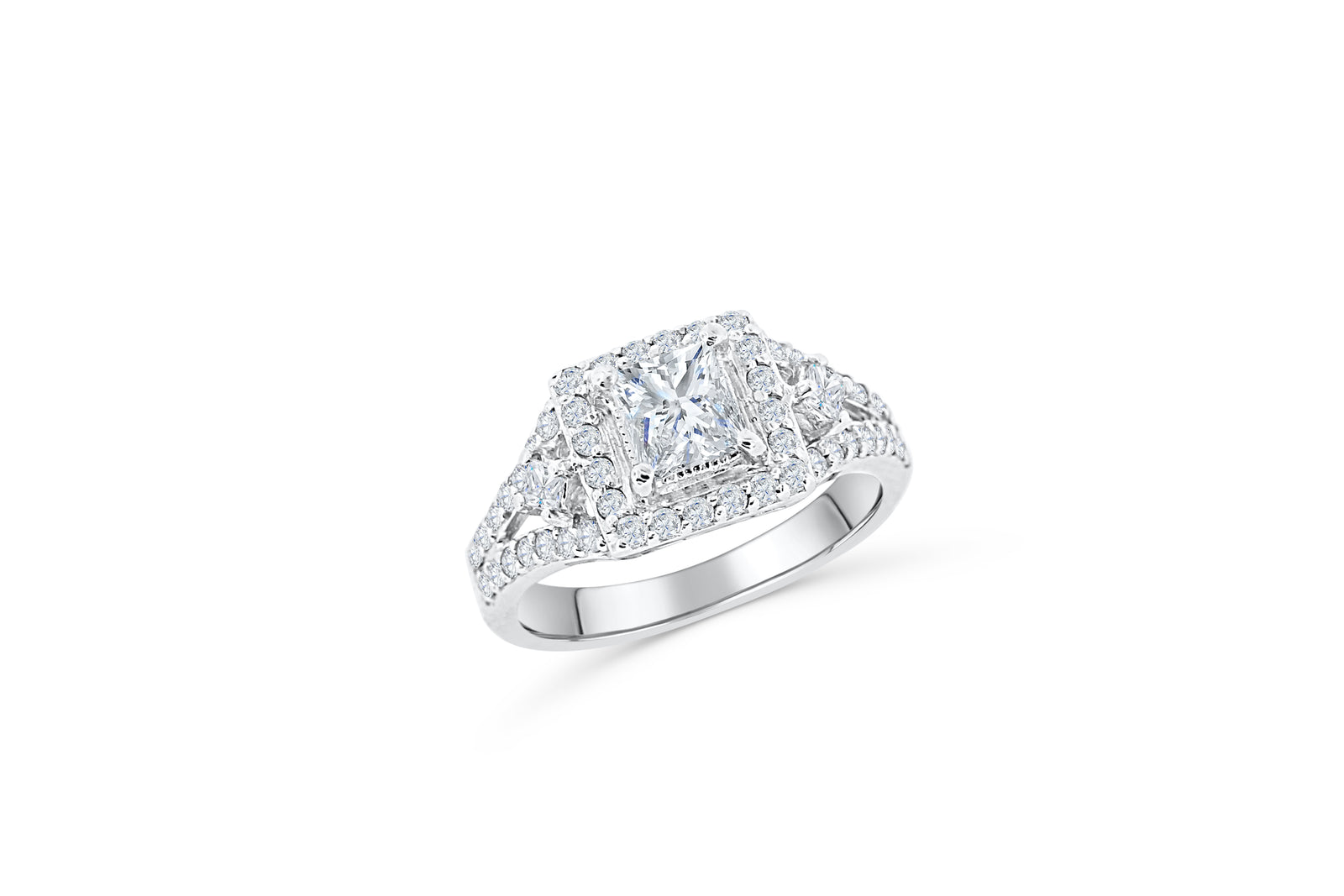 Princess Cut Diamond Engagement Ring 1.51 ct tw 14K White Gold DENG045 - NorthandSouthJewelry