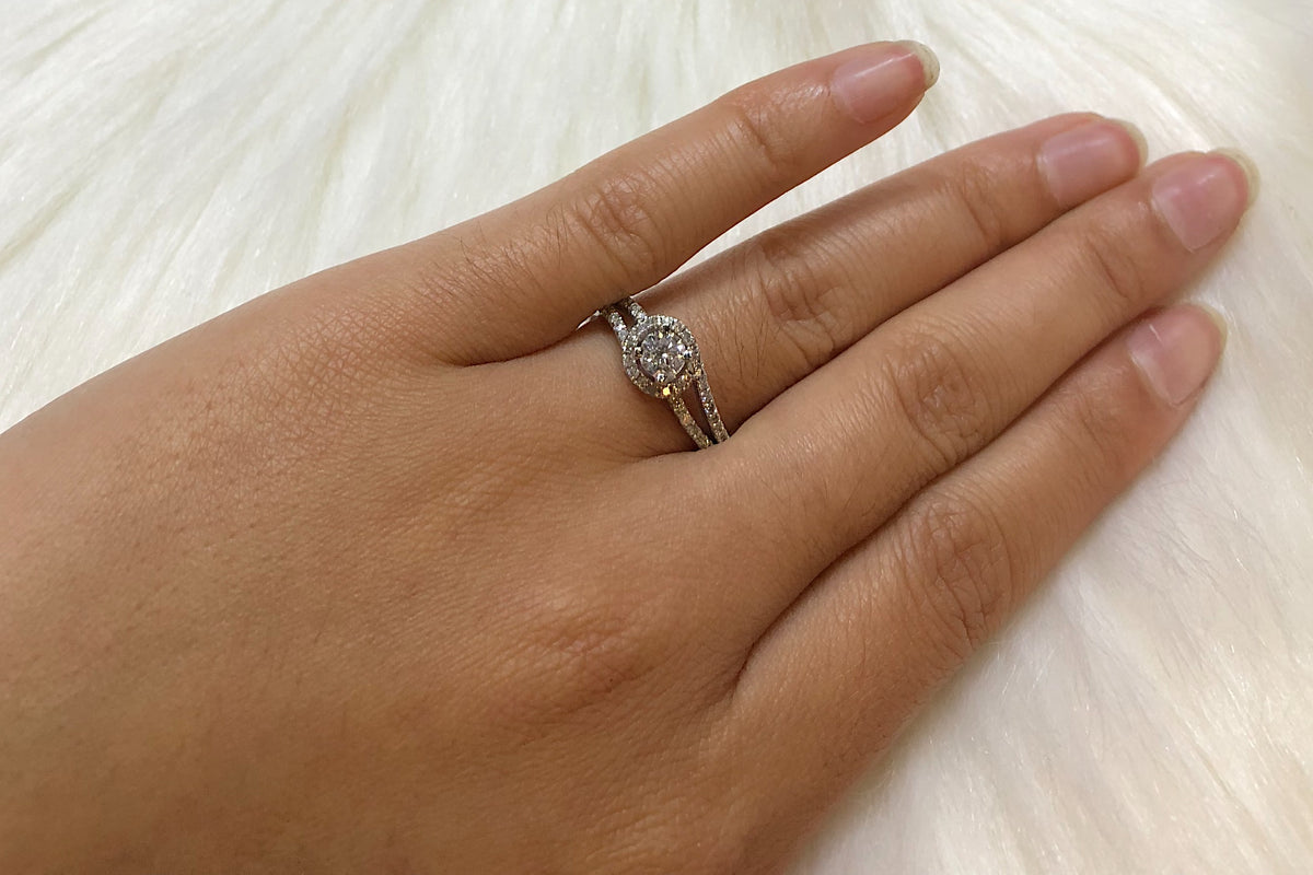 V Split Diamond Engagement Ring 1.09 ct tw 14K White Gold DENG001 - NorthandSouthJewelry