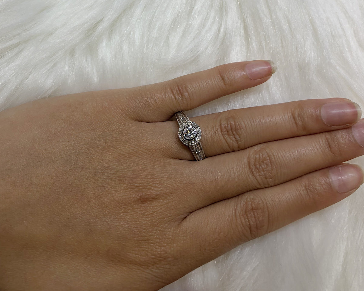 Bezel Diamond Engagement Ring 0.90 ct tw 14K White Gold DENG004 - NorthandSouthJewelry