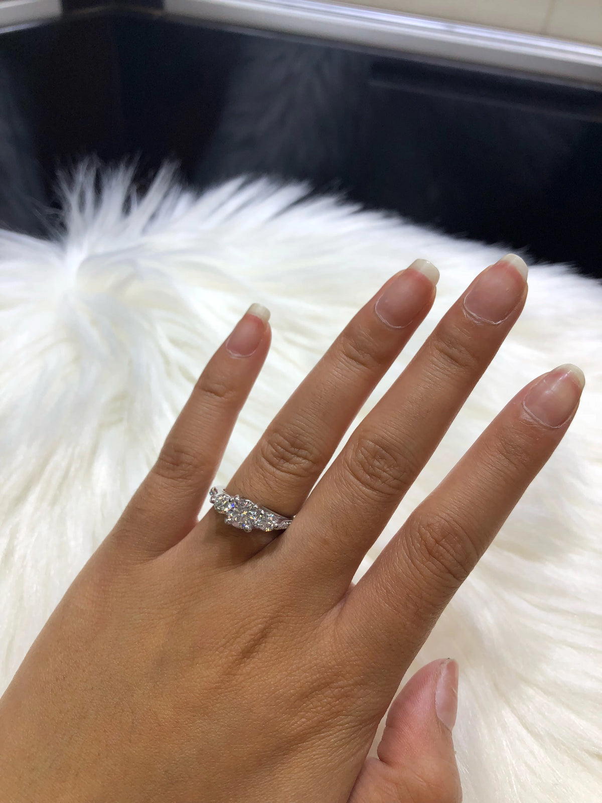 Three Stone Diamond Engagement Ring 2.14 ct tw 14K White Gold DENG017 - NorthandSouthJewelry