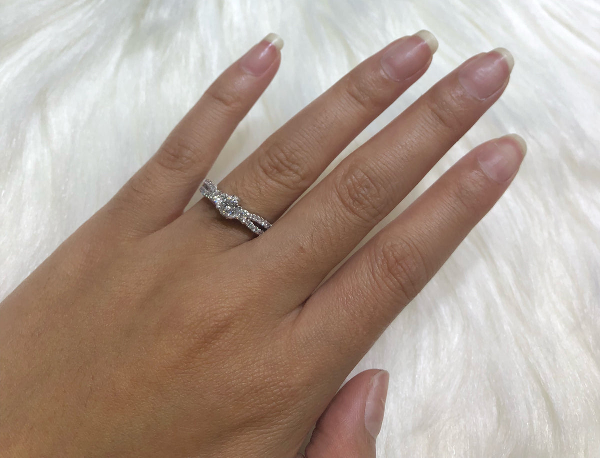 Three Stone Diamond Engagement Ring 0.99 ct tw 14K White Gold DENG019 - NorthandSouthJewelry