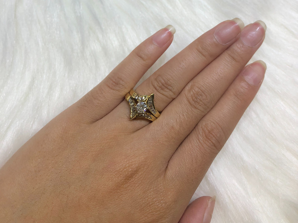 Diamond Engagement Ring Set 1.49 ct tw 14K Yellow Gold DENG030 - NorthandSouthJewelry