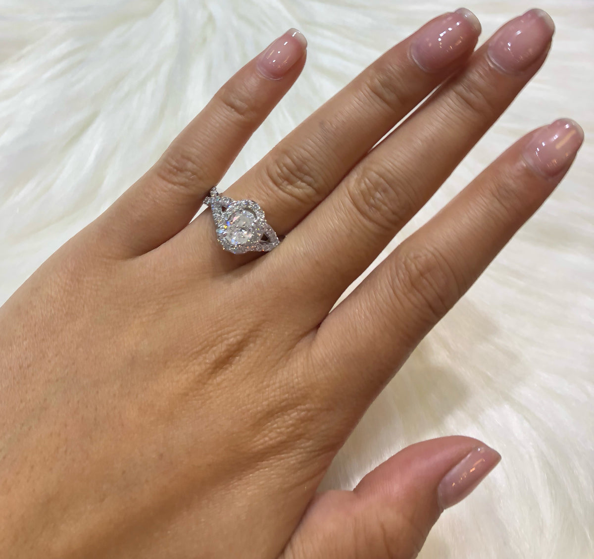 Oval Diamond Engagement Ring 1.61 ct tw 14K White Gold DENG043 - NorthandSouthJewelry