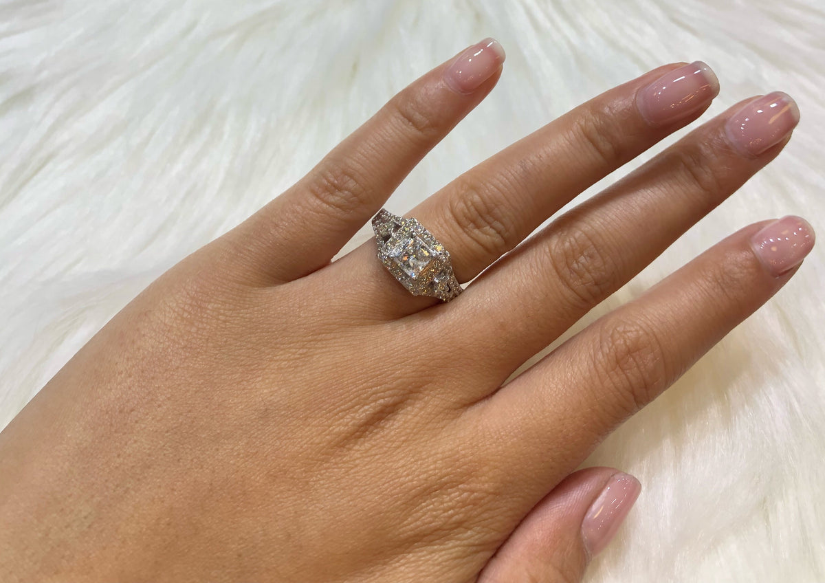 Princess Cut Diamond Engagement Ring 1.51 ct tw 14K White Gold DENG045 - NorthandSouthJewelry