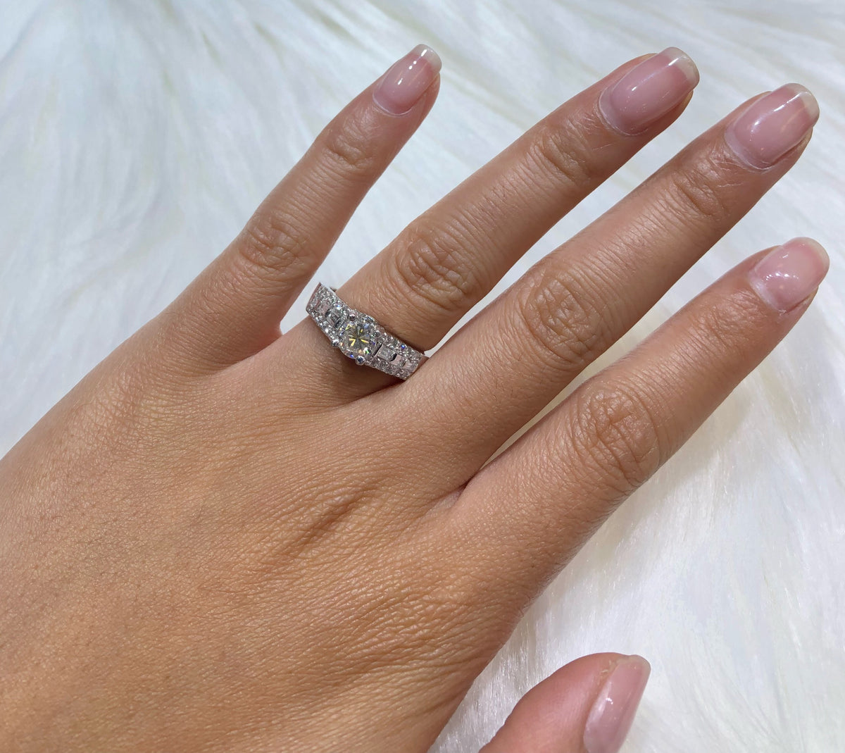 European Shank Diamond Engagement Ring Set 1.55 ct tw 14K White Gold DENG058 - NorthandSouthJewelry