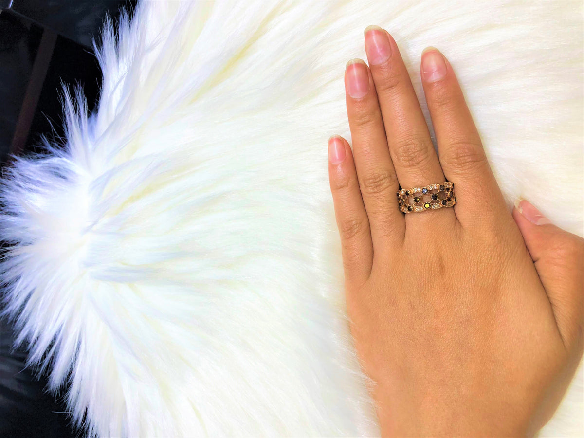 Gapped Chocolate &amp; White Diamond Anniversary Band 1.08 ct tw Round-cut 14K Rose Gold DIR015 - NorthandSouthJewelry