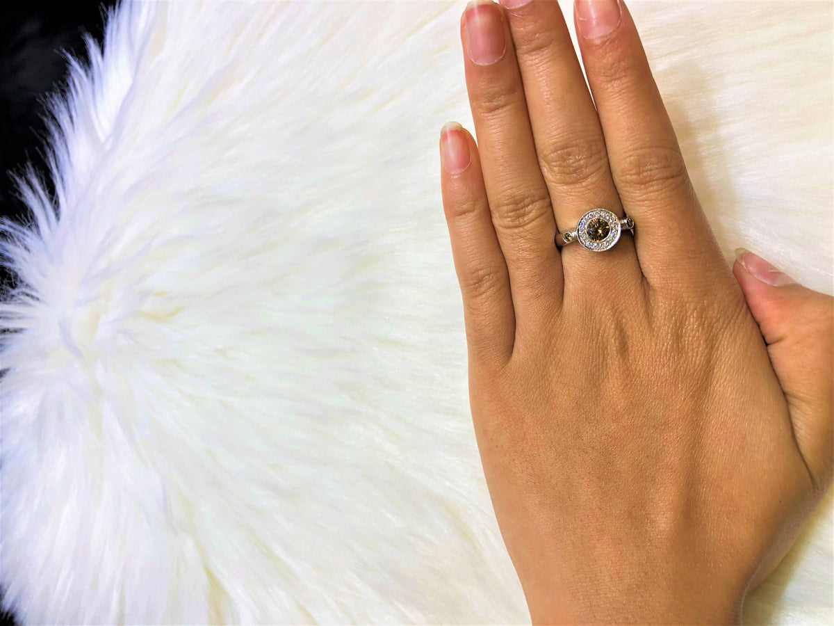 Bezel Chocolate Diamond Engagement Ring 0.78 ct tw Round-cut 14K White Gold DIR018 - NorthandSouthJewelry