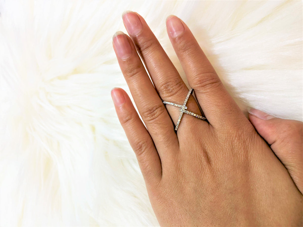 X Cross Diamond Ring 0.53 ct tw Round-cut 14K White Gold DIR006 - NorthandSouthJewelry