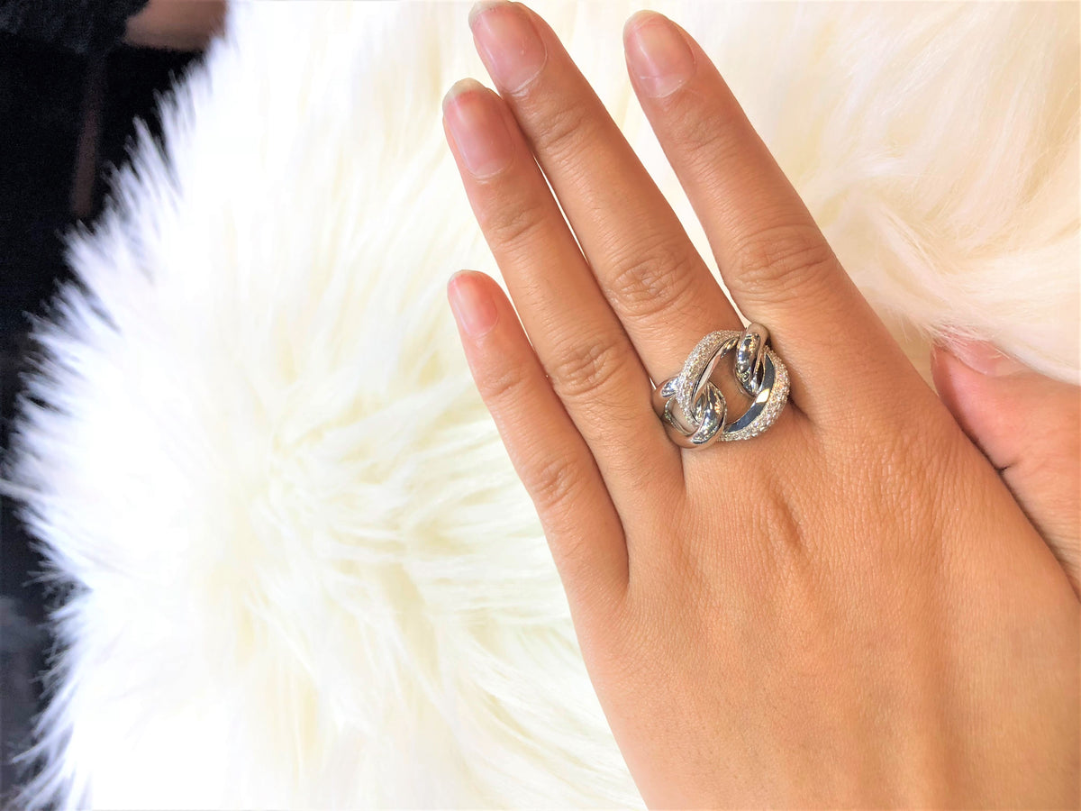 Triple Interlocked Circle Diamond Ring 0.60 ct tw Round-cut 14K White Gold DIR008 - NorthandSouthJewelry