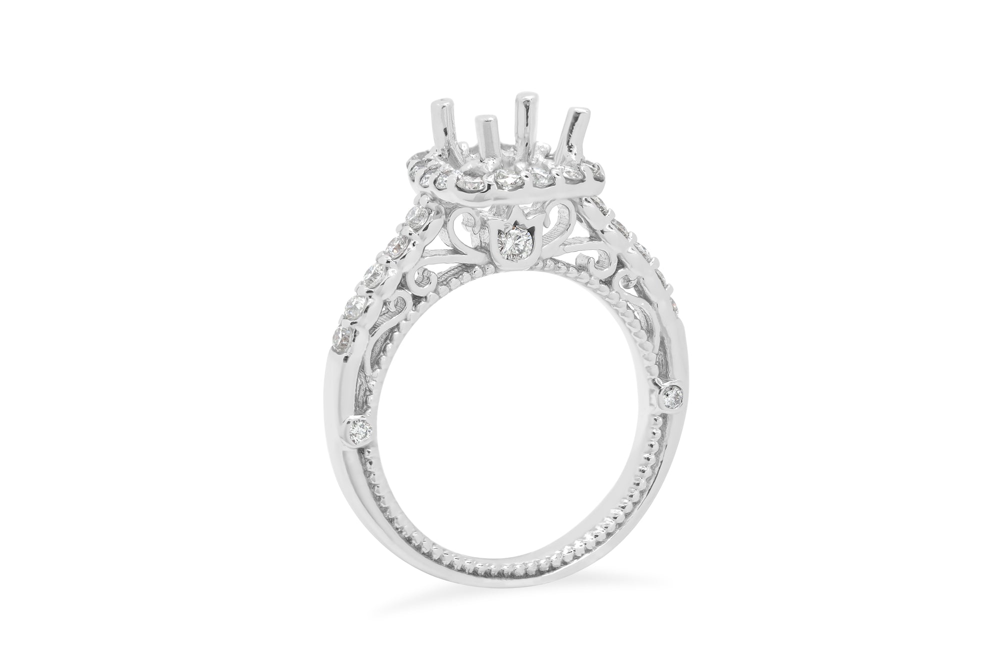 Vintage Nature Inspired Halo Engagement Setting (Setting Only) 0.68 ct tw 14K White Gold ESET007
