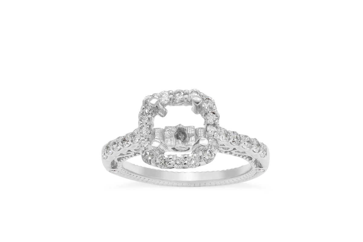 Vintage Nature Inspired Halo Engagement Setting (Setting Only) 0.68 ct tw 14K White Gold ESET007