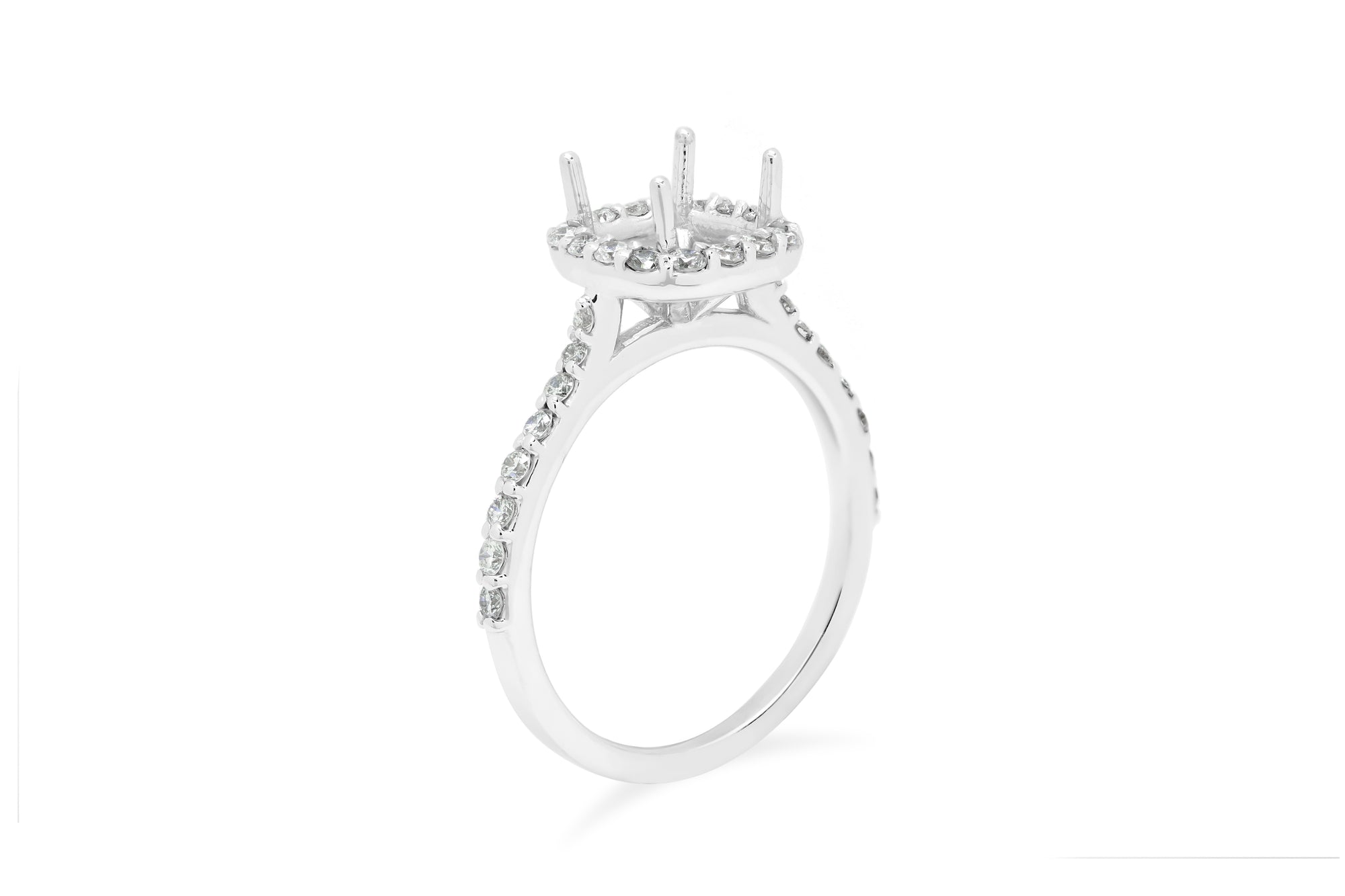 Traditional Cathedral Tapered Band with Halo Engagement Setting (Setting Only) 0.50 ct tw 14K White Gold ESET008