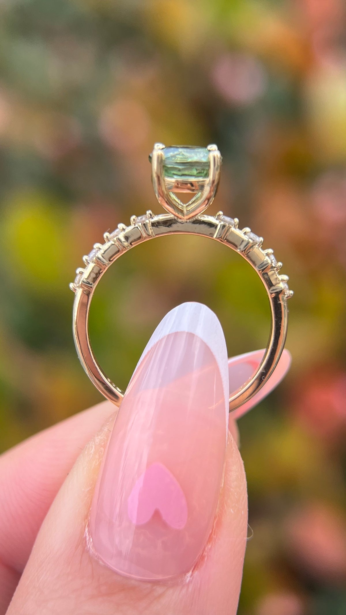 Bella 6.5mm 1.0ct Round Green Tourmaline Spaced Diamond Ring 14K Gold DFR021