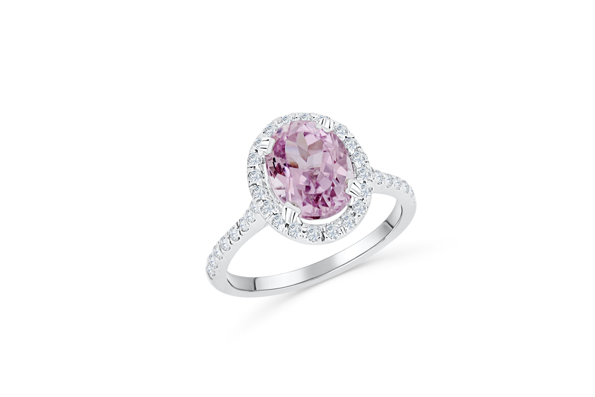2.53 CT Oval Kunzite Diamond Ring 0.62 CT TW Diamonds 14K White Gold KZR002 - NorthandSouthJewelry