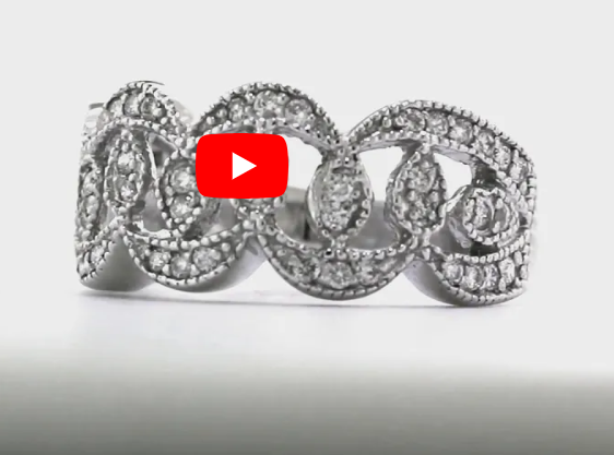 Gapped Milgrain Diamond Anniversary Band 0.48 ct tw Round-cut 14K White Gold BAN025 - NorthandSouthJewelry