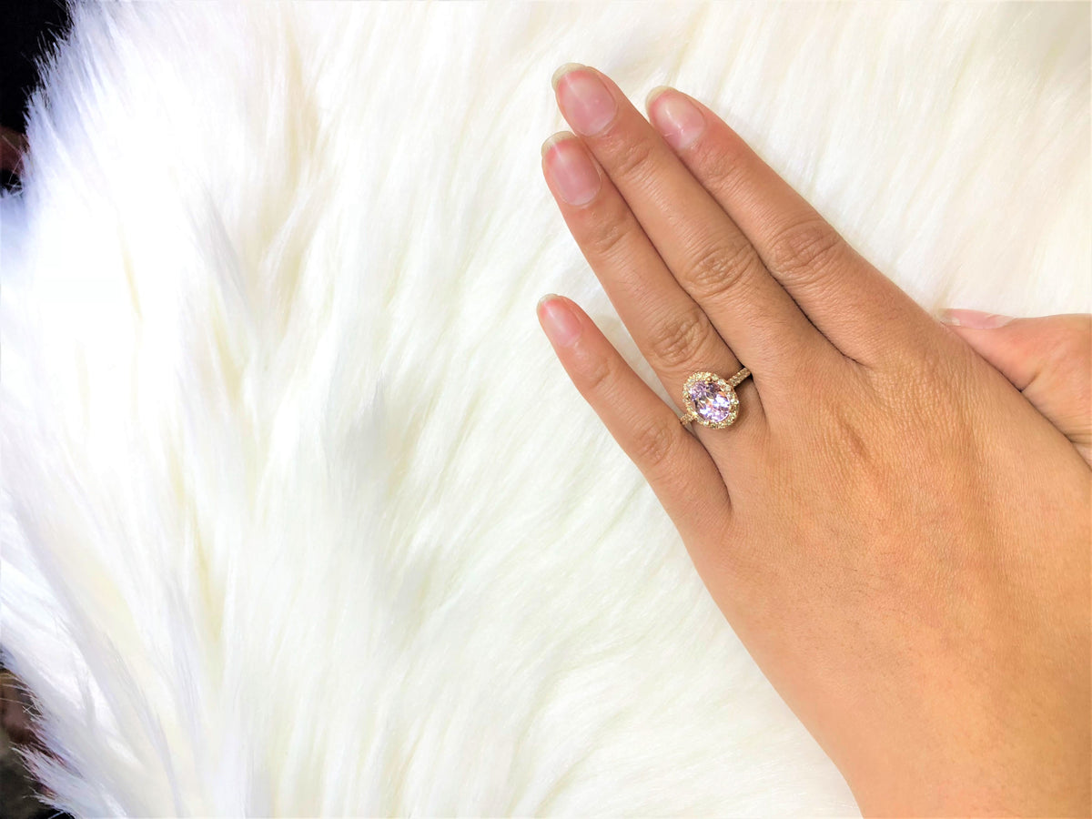 2.76 CT Oval Kunzite Diamond Ring 0.40 CT TW Diamonds 14K Rose Gold KZR001 - NorthandSouthJewelry