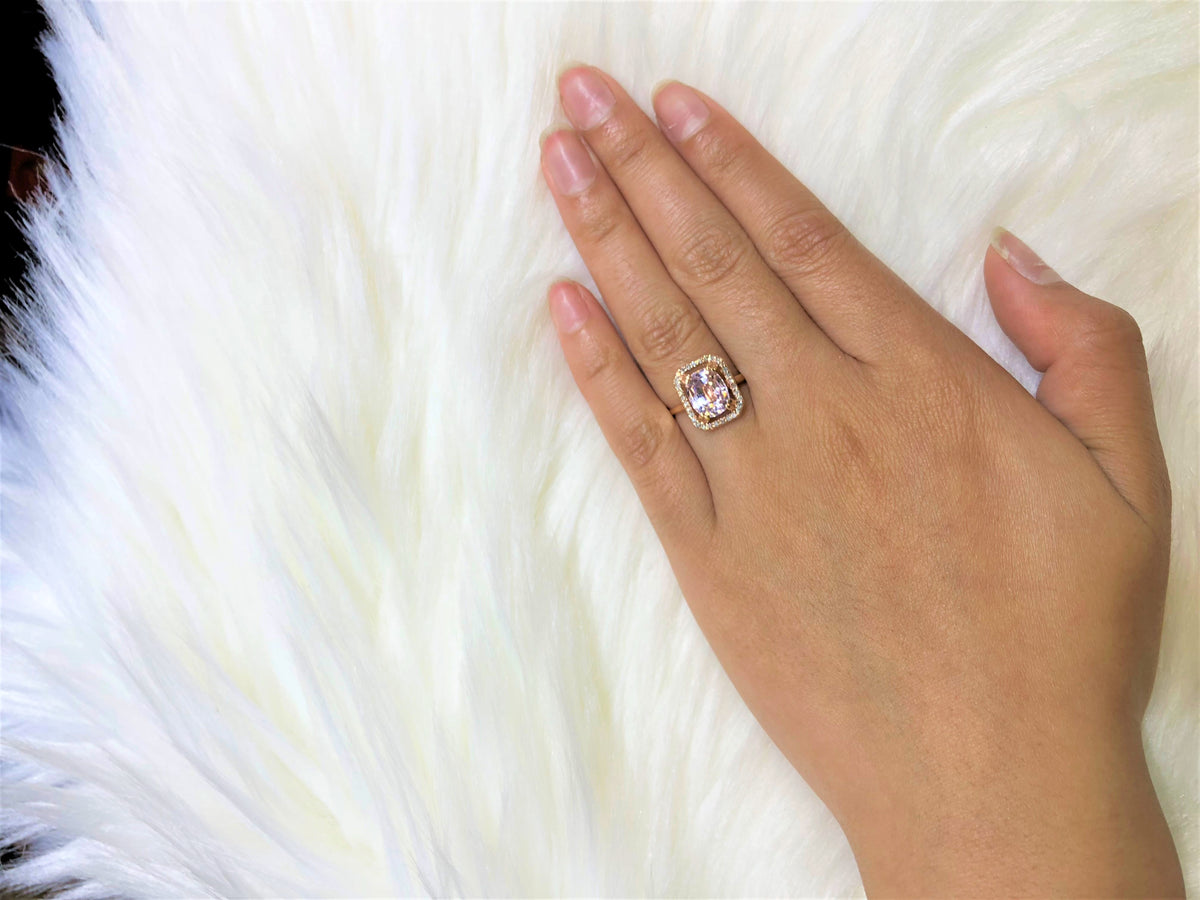 2.69 CT Oval Kunzite Diamond Ring 0.20 CT TW Diamonds 14K Rose Gold KZR004 - NorthandSouthJewelry