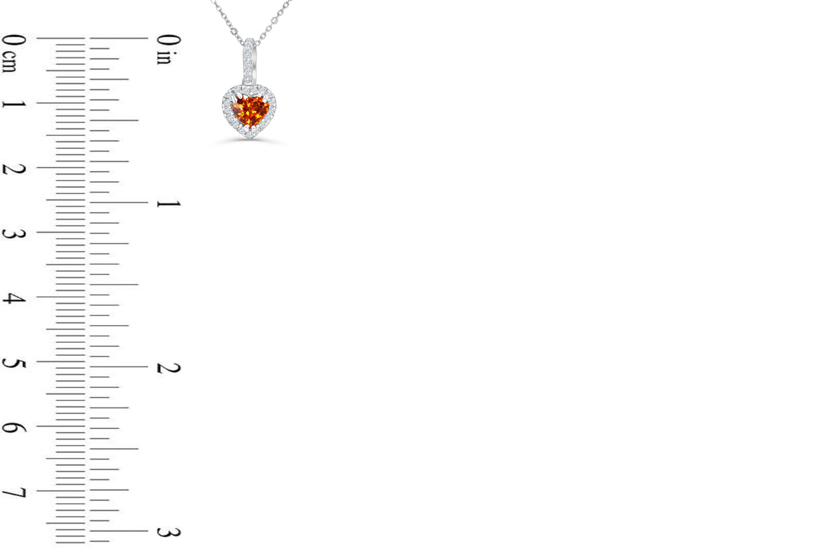 1.03 CT Pave Heart Shape Mandarin Garnet Diamond Pendant 0.25 CT TW 14K White Gold MGPEN002 - NorthandSouthJewelry