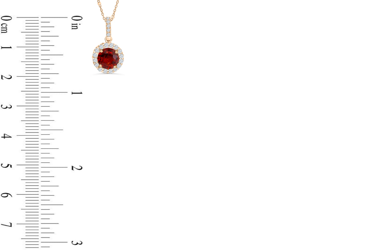 2.55 CT Halo Round Cut Mandarin Garnet Diamond Pendant 0.45 CT TW 14K Rose Gold MGPEN003 - NorthandSouthJewelry