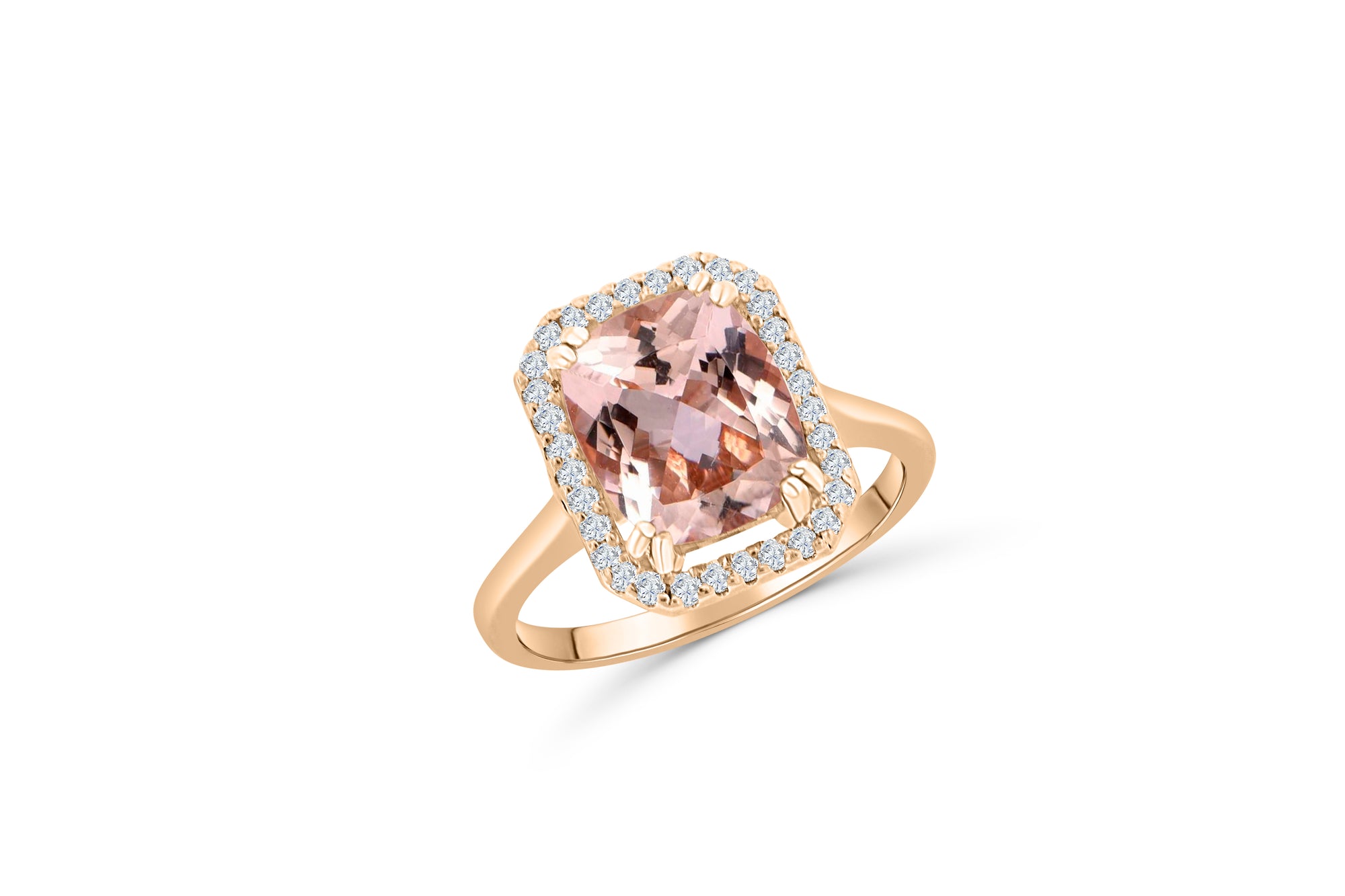 2.43 CT Cushion Morganite Diamond Ring 0.26 CT TW Diamonds 14K Rose Gold MGR001 - NorthandSouthJewelry