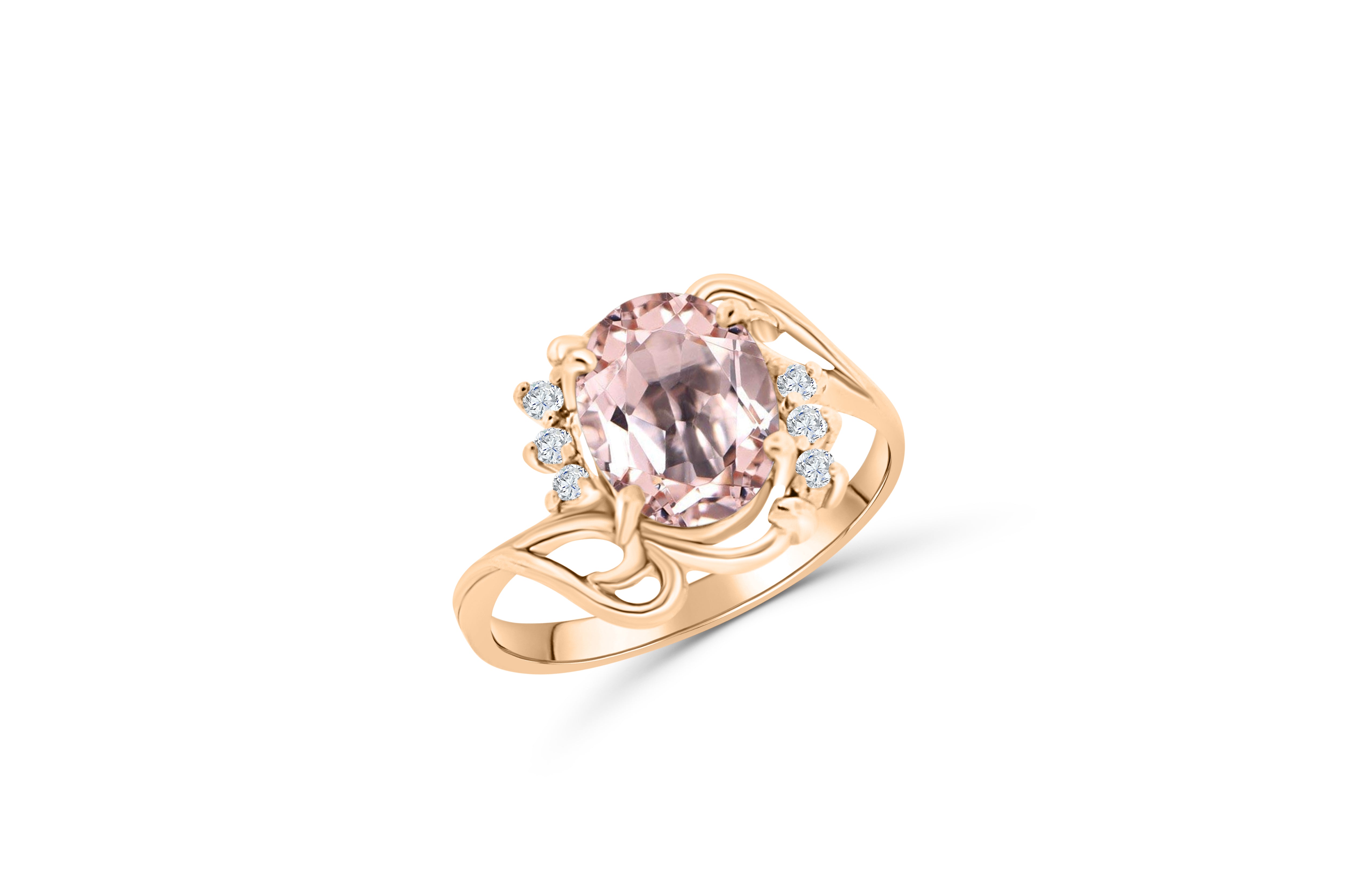 Dainty Oval Cut Pink Morganite Engagement Ring 14k Rose Gold 3