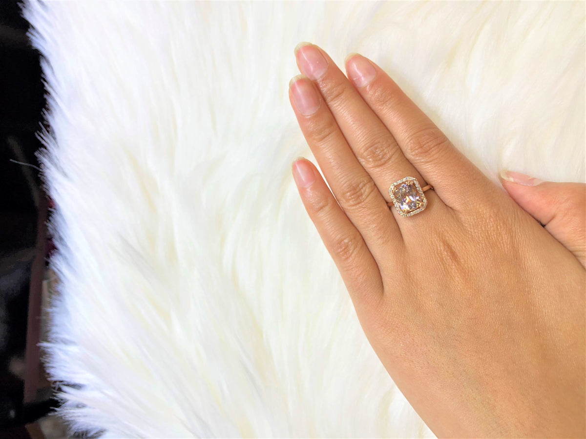 2.43 CT Cushion Morganite Diamond Ring 0.26 CT TW Diamonds 14K Rose Gold MGR001 - NorthandSouthJewelry