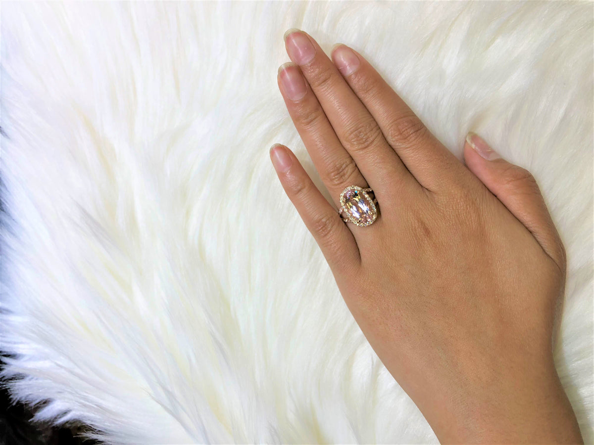 4.19 CT Oval Morganite Diamond Ring 0.68 CT TW Diamonds 14K Rose Gold MGR002 - NorthandSouthJewelry