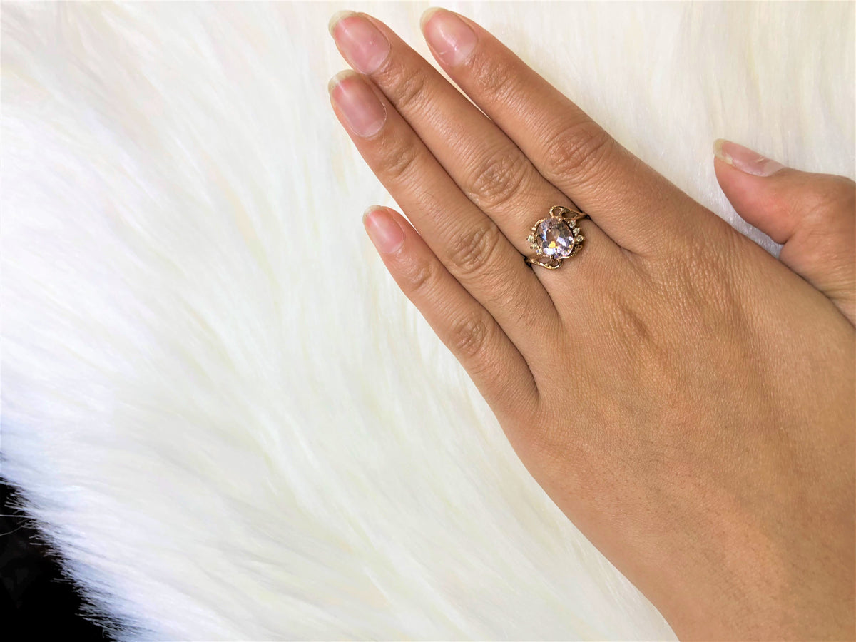 1.66 CT Oval Morganite Diamond Ring 0.09 CT TW Diamonds 14K Rose Gold MGR004 - NorthandSouthJewelry