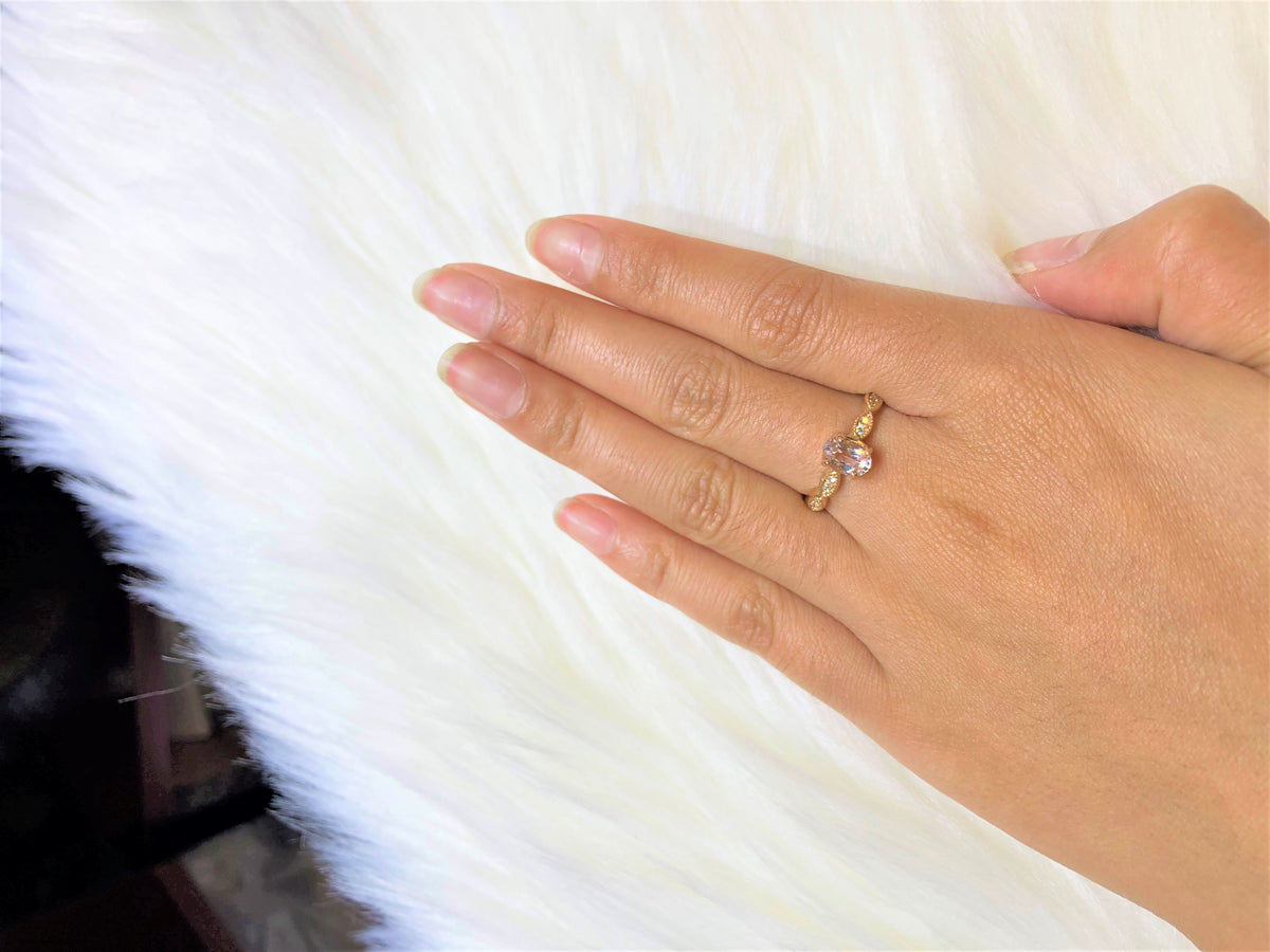 0.70 CT Oval Morganite Diamond Ring 0.13 CT TW Diamonds 14K Rose Gold MGR006 - NorthandSouthJewelry