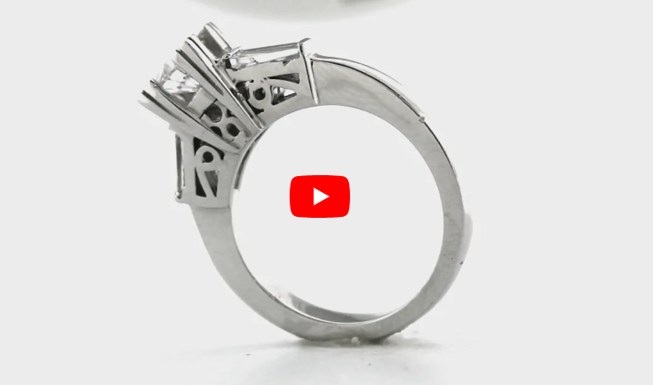 Three Stone Round/Baguette Diamond Engagement Ring 1.27 ct tw 950 Platinum DENG047 - NorthandSouthJewelry