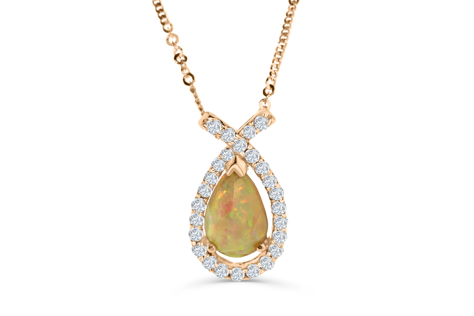1.66 CT Pear Opal Diamond Pendant 0.66 CT TW 14K Rose Gold OPEN004 - NorthandSouthJewelry