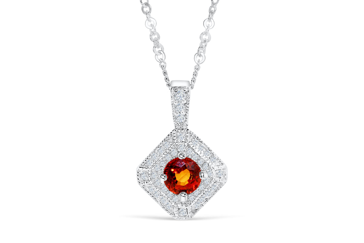 1.07 CT Pave Orange Sapphire Diamond Pendant OSPEN001 - NorthandSouthJewelry