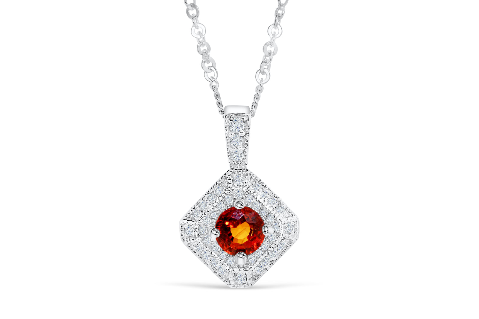 1.07 CT Pave Orange Sapphire Diamond Pendant OSPEN001 - NorthandSouthJewelry