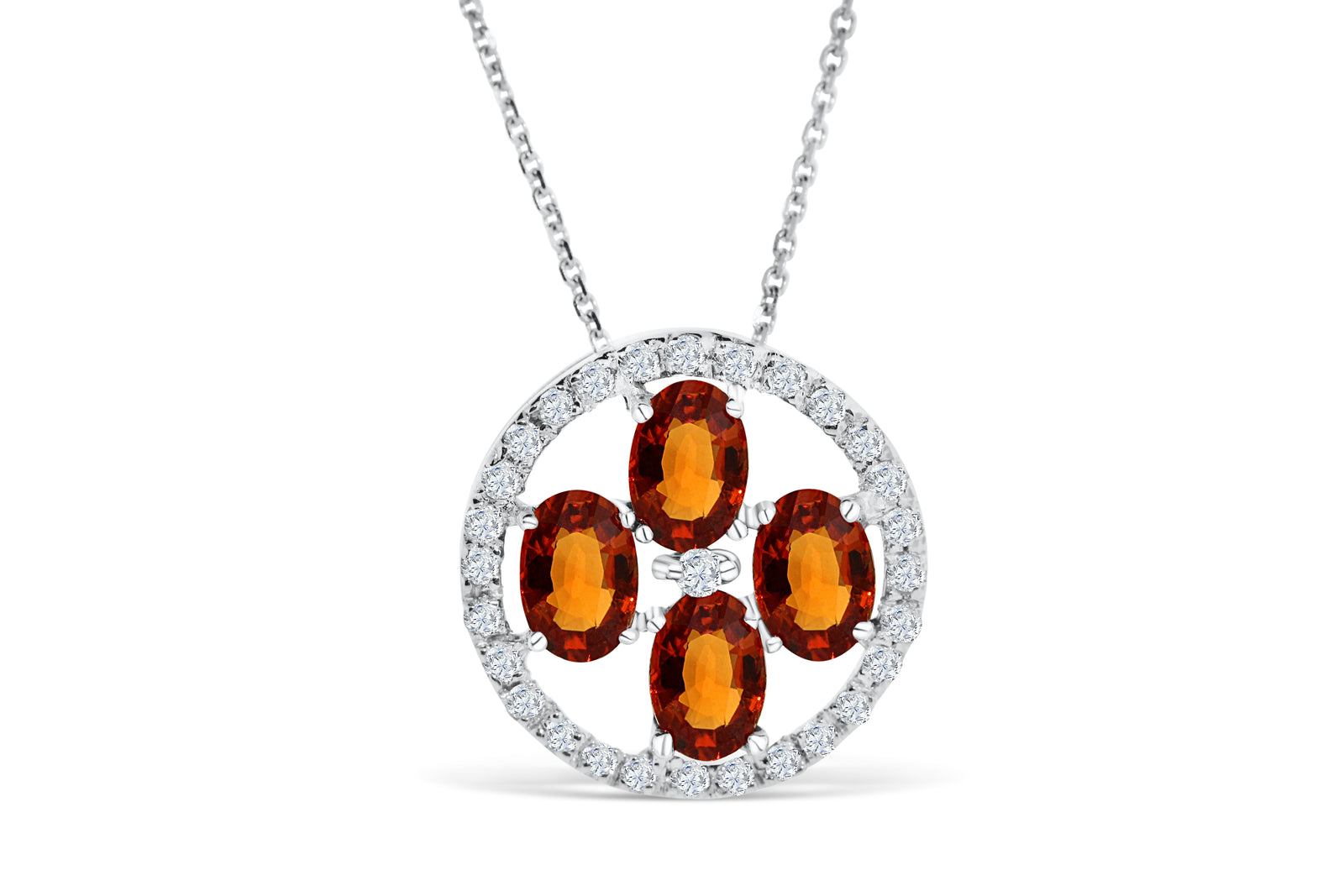 2.71 CT TW Oval Cut Orange Sapphire Diamond Pendant 0.31 CT TW 14K White Gold OSPEN005 - NorthandSouthJewelry