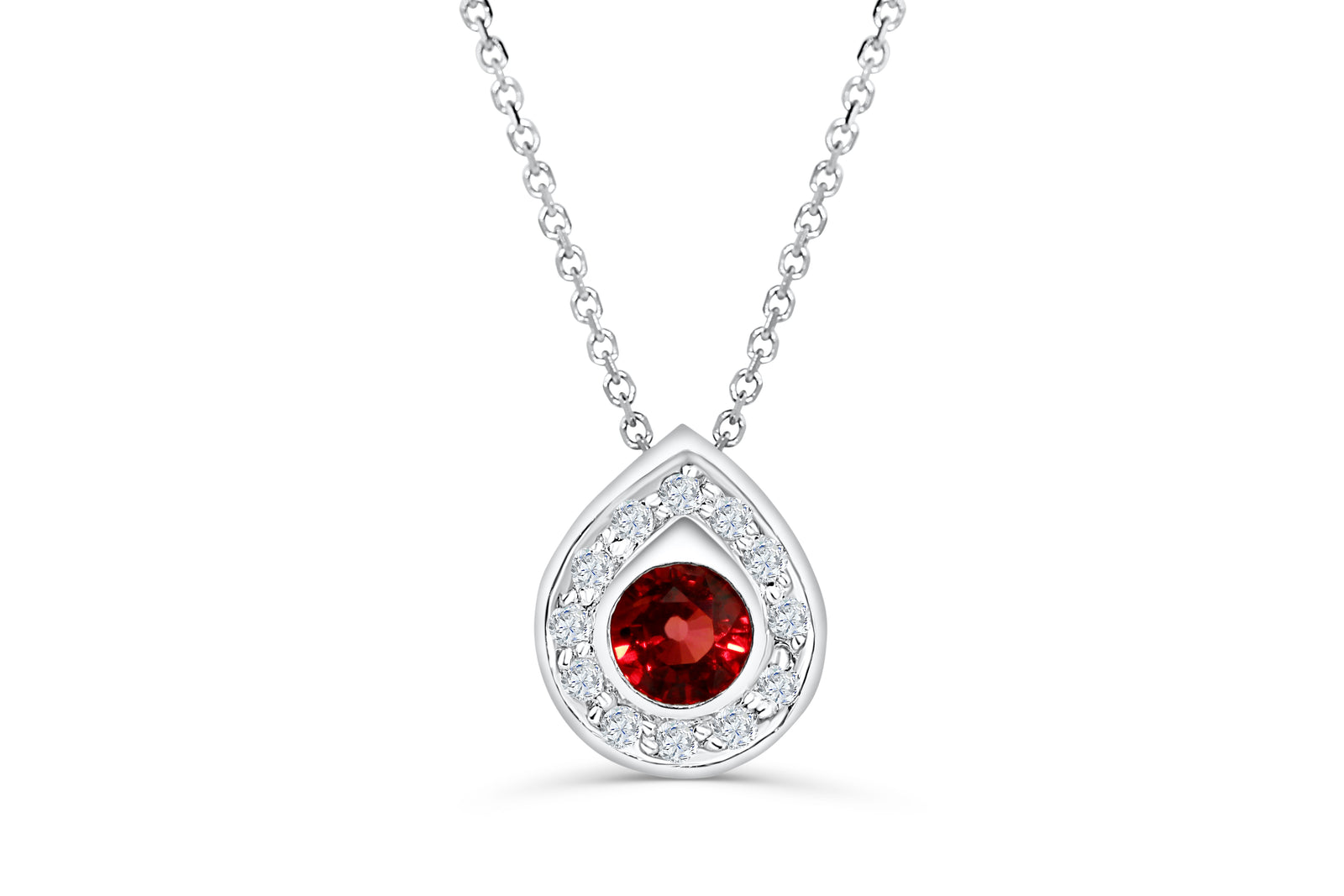 0.53 CT Pave Halo Teardrop Round Cut Orange Sapphire Diamond Pendant 0.10 CT TW 14K White Gold OSPEN006 - NorthandSouthJewelry