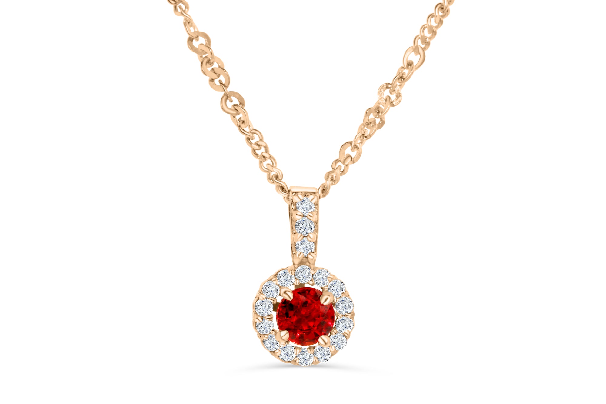 0.35 CT Pave Halo Round Cut Orange Sapphire Diamond Ring 0.16 CT TW 14K Rose Gold OSPEN008 - NorthandSouthJewelry