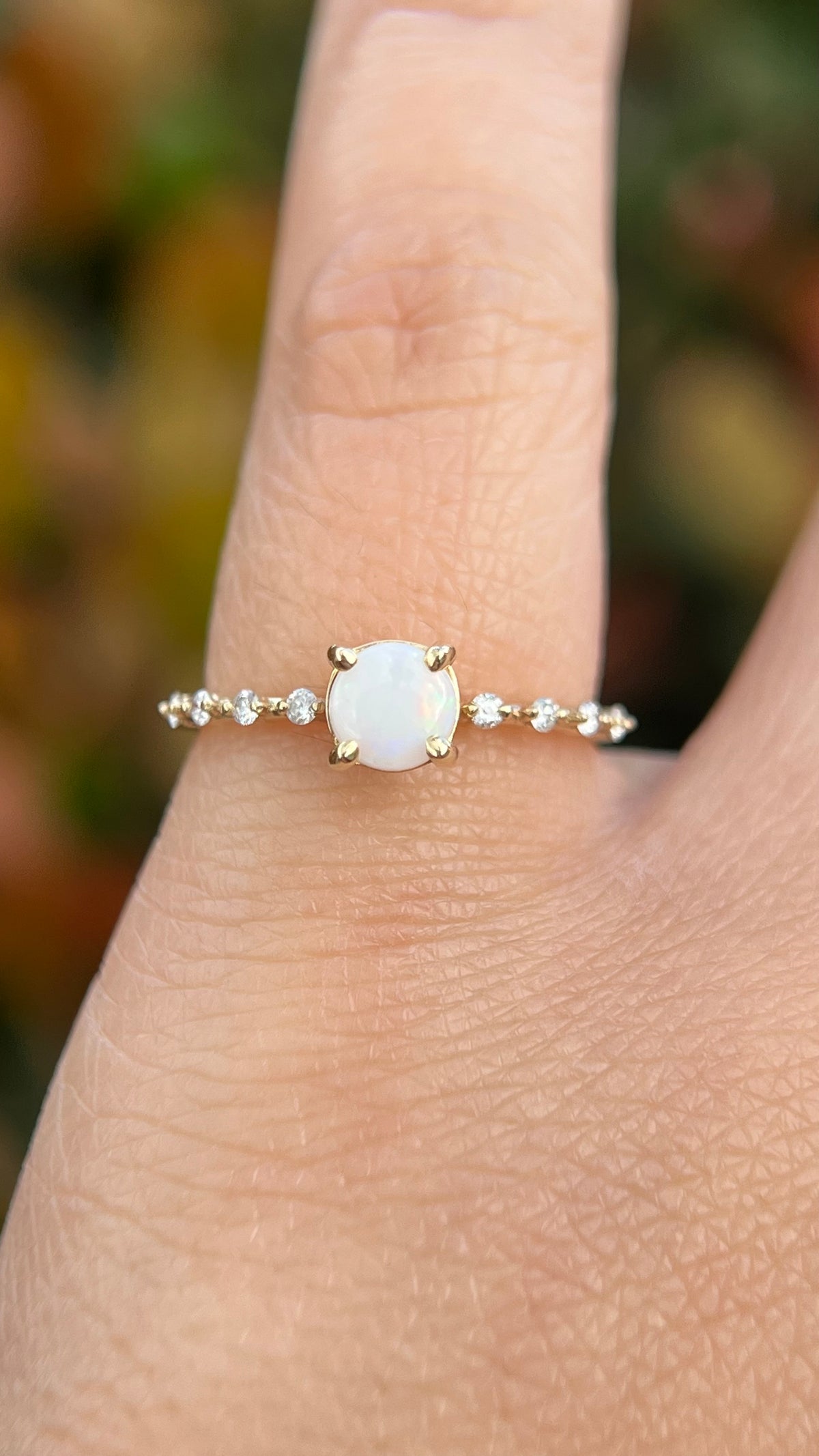 Bella 5mm 0.30ct Round White Opal Spaced Diamond Ring 14K Gold DFR026