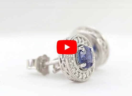 1.24 CT Ceylon Blue Sapphire Diamond Earring 0.35 CT TW Diamonds 14K White Gold SER001 - NorthandSouthJewelry