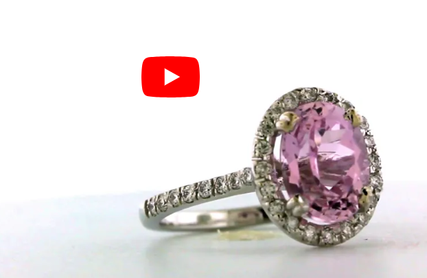 2.53 CT Oval Kunzite Diamond Ring 0.62 CT TW Diamonds 14K White Gold KZR002 - NorthandSouthJewelry